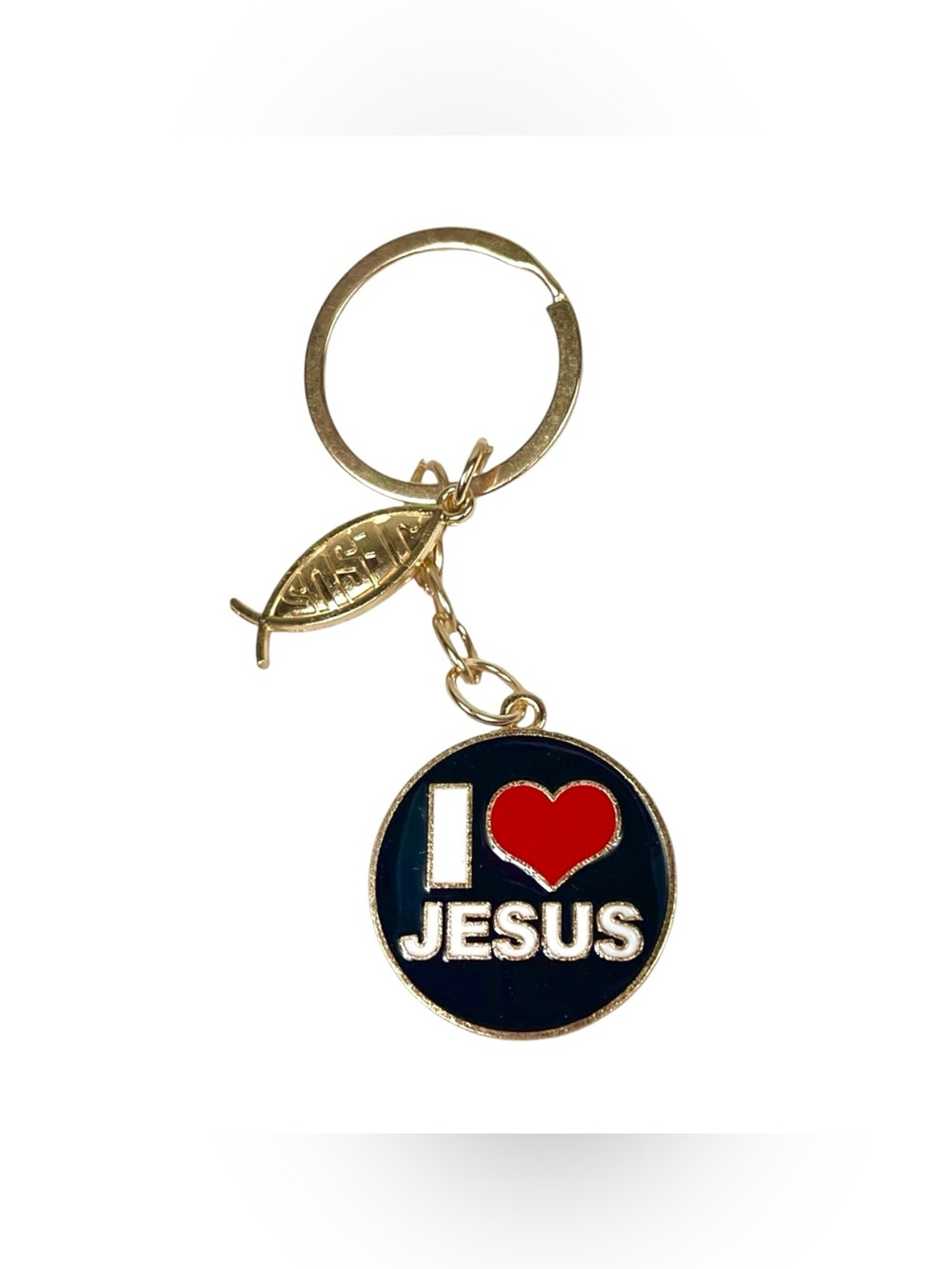 I ❤️ JESUS Gold Keychain with Fish Charm